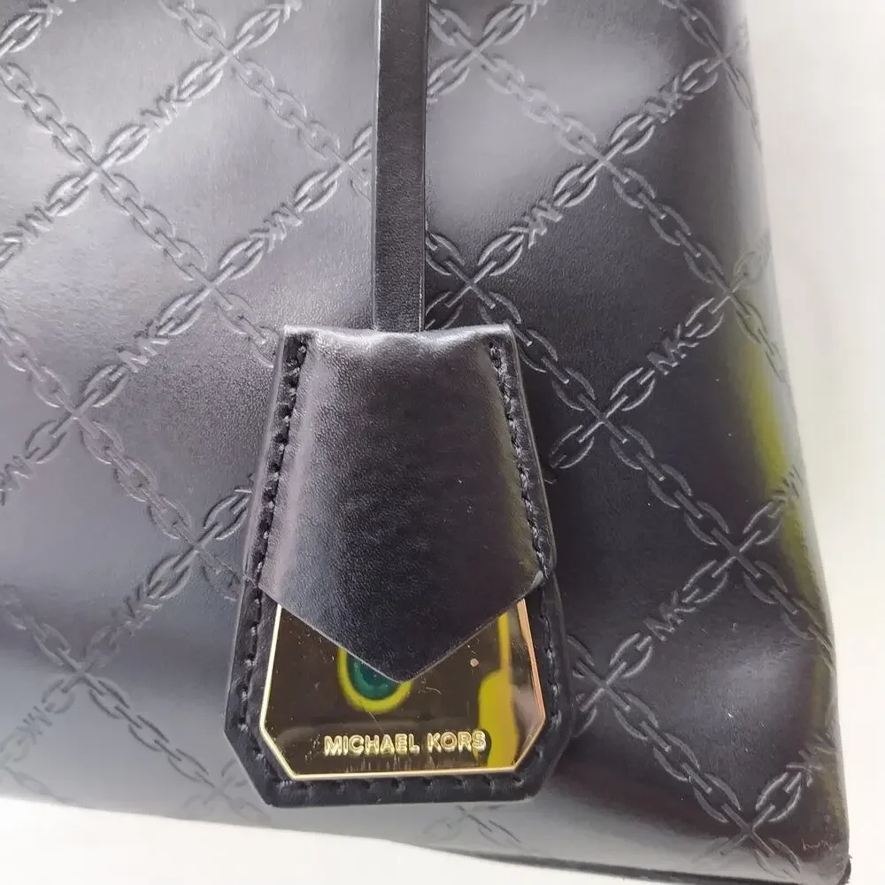 Michael Kors Gramercy Black Leather Lock Double Satchel Shoulder Bag - $358